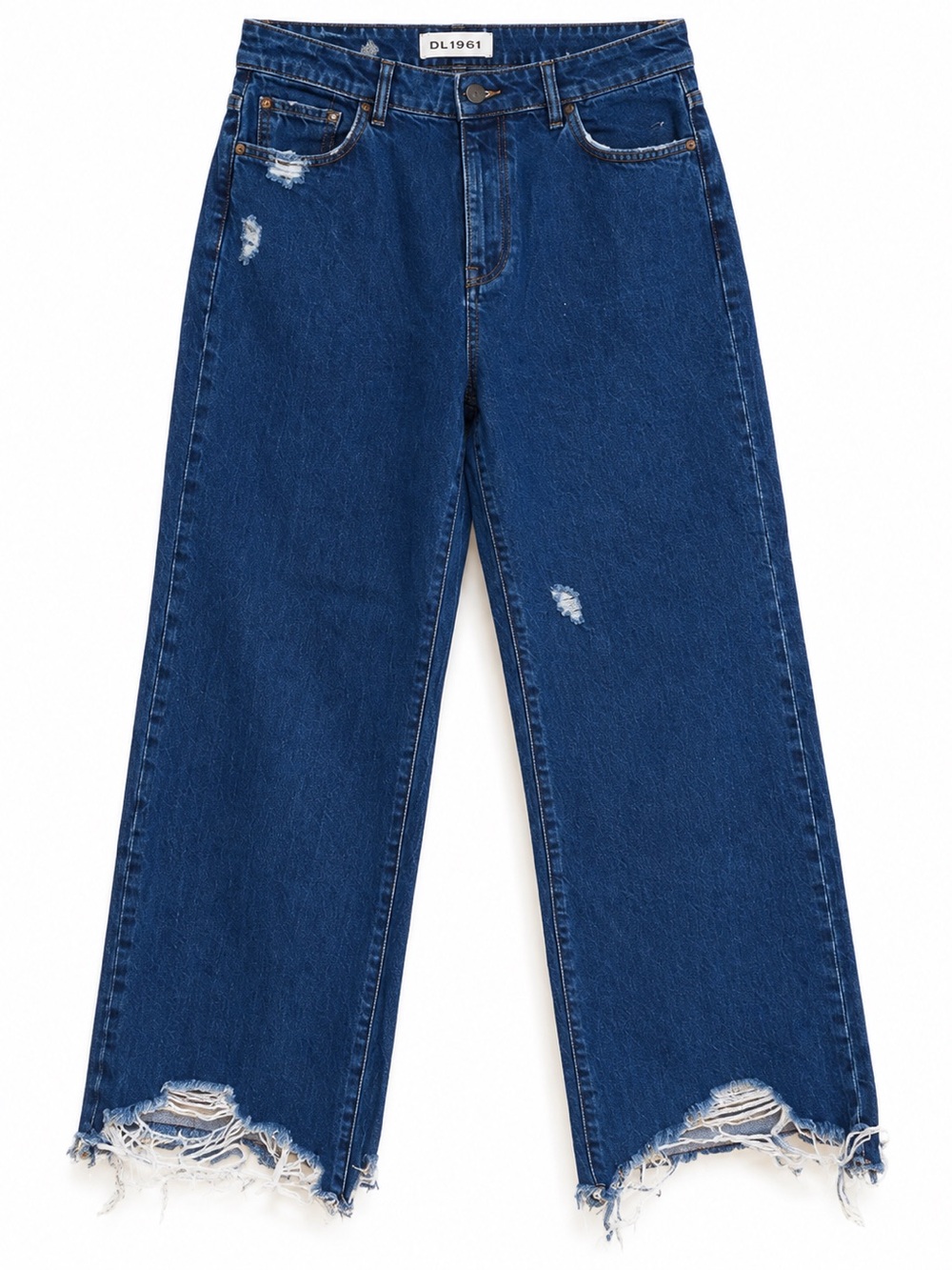 DL1961 Hepburn High Rise Wide Leg Crop Jeans 29 Dark Wash Distressed Raw Hem Y2K